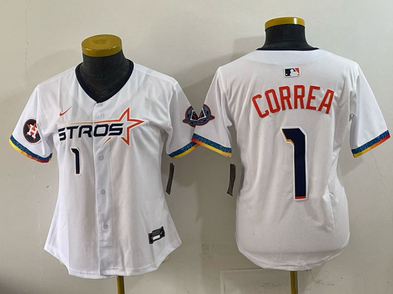 Women 2025 Houston Astros #1 Correa White Four generations Joint Name Nike MLB Jersey style 07